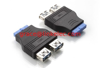 China 2 ports USB 3.0 A Female to Motherboard 20Pin Adapter with best price proveedor