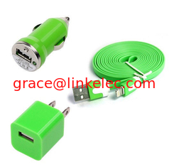 China USB Home AC Wall charger+Car Charger+8 Pin Sync USB Cord for iPhone 5 5S 5C 5G Green proveedor