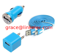 China USB Home AC Wall charger+Car Charger+8 Pin Sync USB Cord for iPhone 5 5S 5C 5G Blue proveedor