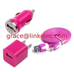 China USB Home AC Wall charger+Car Charger+8 Pin Sync USB Cord for iPhone 5 5S 5C 5G Pink proveedor
