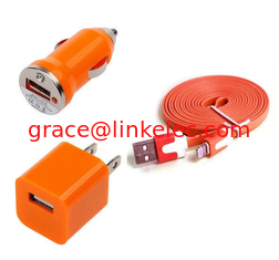 China USB Home AC Wall charger+Car Charger+8 Pin Sync USB Cord for iPhone 5 5S 5C 5G Orange proveedor
