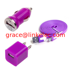 China USB Home AC Wall charger+Car Charger+8 Pin Sync USB Cord for iPhone 5 5S 5C 5G Purple proveedor