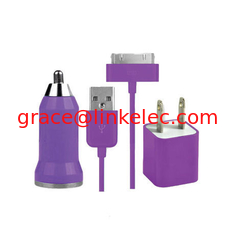 China USB AC Wall Charger and Car Charger+Data Cable for Apple iPod Touch iPhone4 4S 4G Purple proveedor