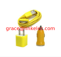 China USB AC Wall Charger and Car Charger+Data Cable for Apple iPod Touch iPhone4 4S 4G yellow proveedor