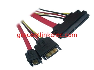 China SATA 22pin to SATA 15pin male+SATA 7pin male cable,Red 7+15Pin Sata Cable proveedor