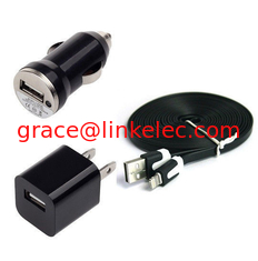 China USB Home AC Wall charger+Car Charger+8 Pin Sync USB Cord for iPhone 5 5S 5C 5G Black proveedor