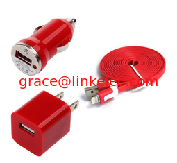 China USB Home AC Wall charger+Car Charger+8 Pin Sync USB Cord for iPhone 5 5S 5C 5G Red proveedor