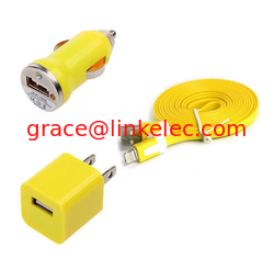 China USB Home AC Wall charger+Car Charger+8 Pin Sync USB Cord for iPhone 5 5S 5C 5G Yellow proveedor