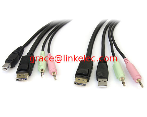6ft 4in1 USB DisplayPort KVM Cable de conmutación con / Audio y micrófono